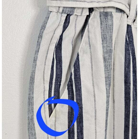 ANA Womens 2X White Blue Striped Linen Blend Wide Leg Crop Pants Belt Pull On - Picture 11 of 13